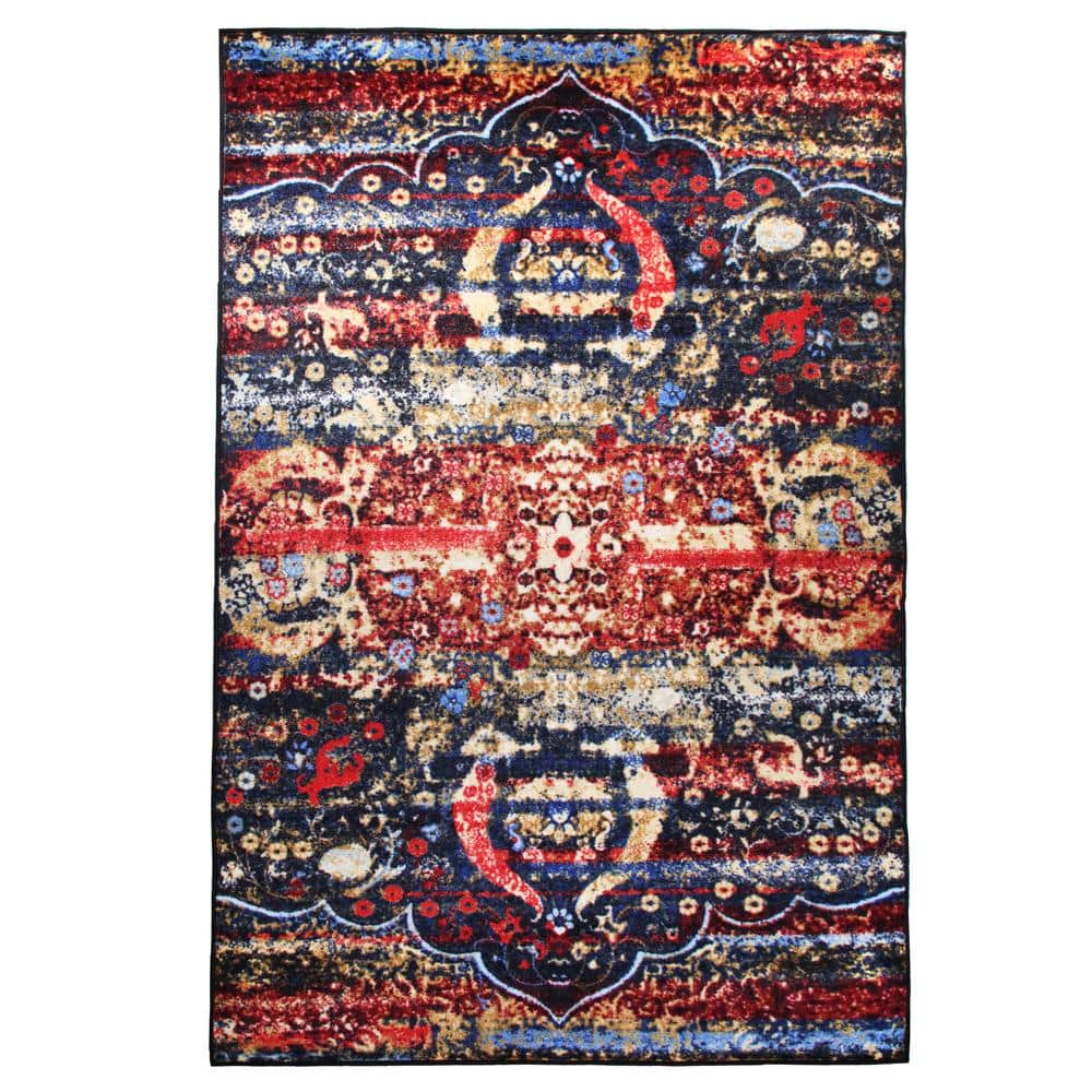 Multicolor Medallion Low Pile Washable Area Rug 8' x 10'