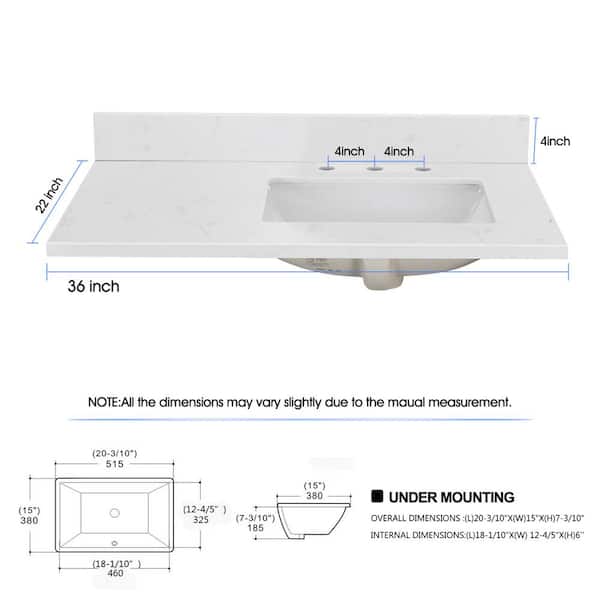 YASINU 36 in. W x 22 in. D Engineered Stone Composite White