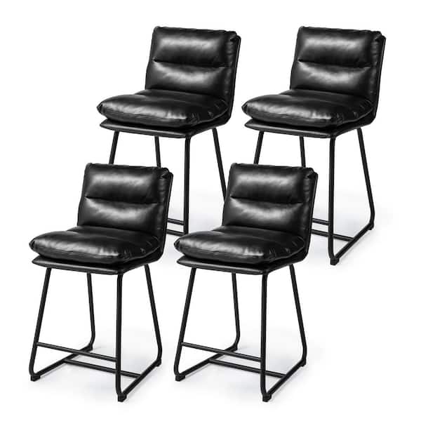 37.50 in. H Modern Black Thick Leatherette Counter Stool with Metal Legs (set of 4)
