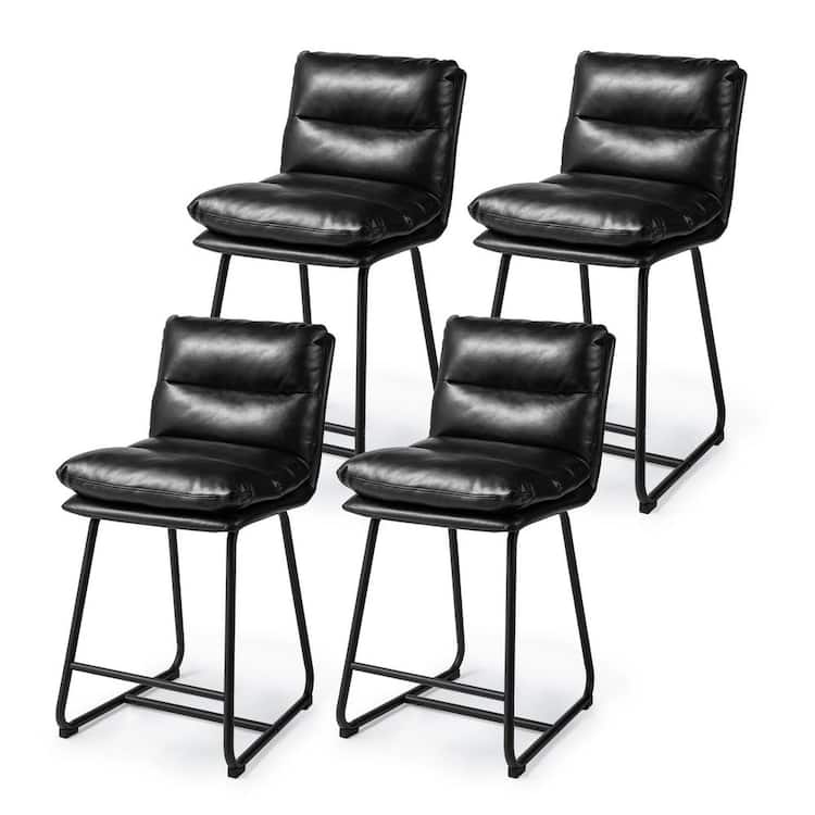 Glitzhome 37.50 in. H Modern Black Thick Leatherette Counter Stool with Metal Legs (set of 4)