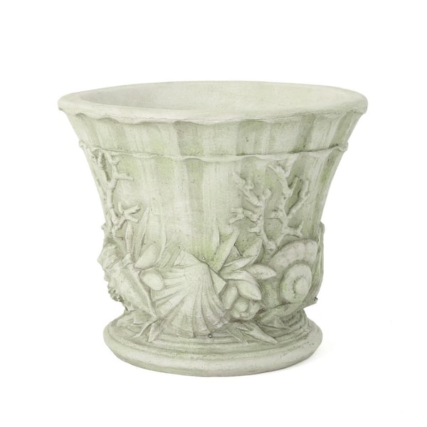 Noble House Guava 15 in. White Moss Cast Stone Urn