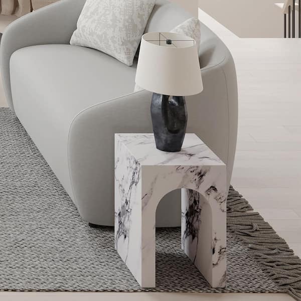 Acme Furniture Fritzy 12 in. Engineered Stone Finish Square Stone End Table with No Additional Features