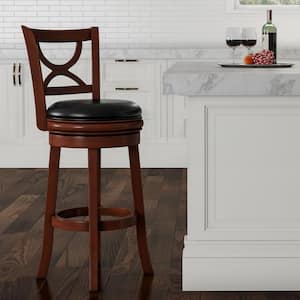 Faux Leather Brown High Back Bar Swivel Seat, 29-Inch Tall- Countertop or Bar Height- Solid Wood Frame with Footrest