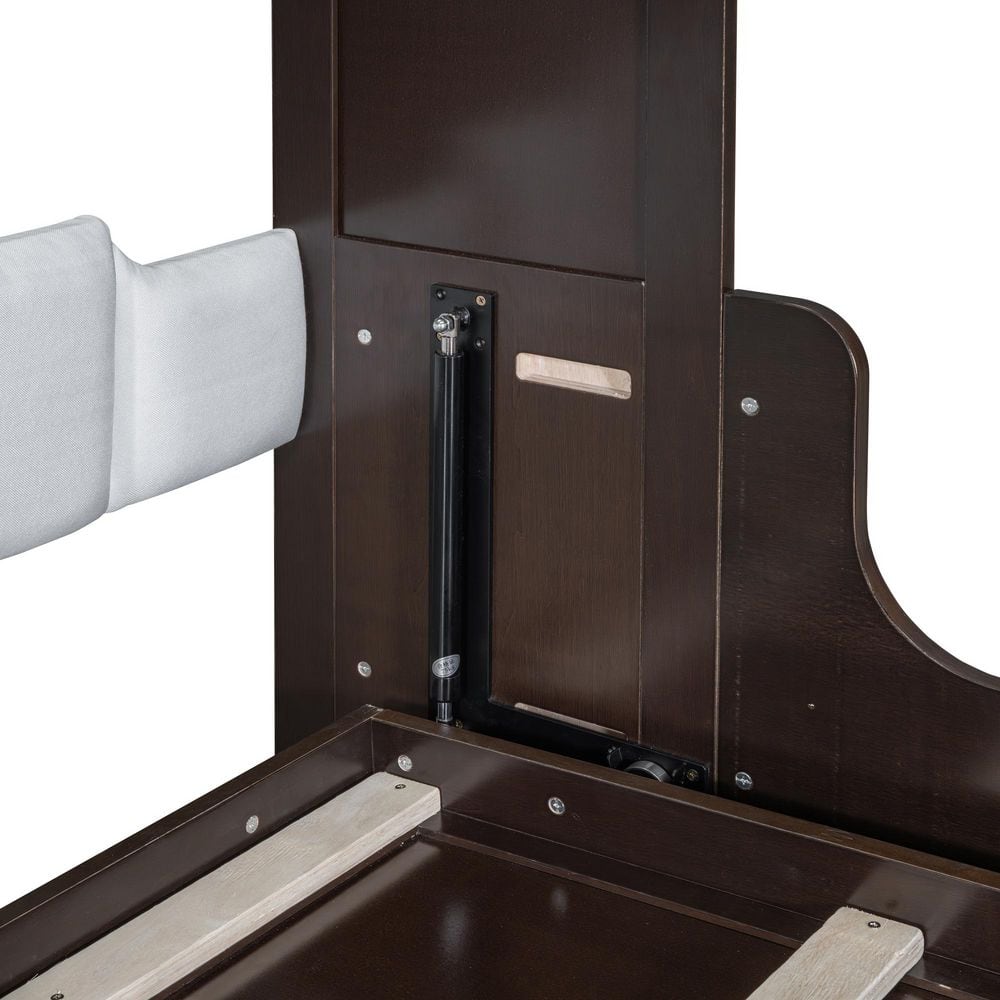 White Wood Frame Queen Size Murphy Bed, Wall Bed with Cushion, Folded Into a Cabinet with 2-Seat Chair, Headboard - thumbnail 9