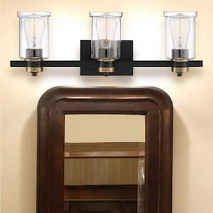 23 in. 3-Light Black Industrial Vanity with Clear Glass Shades