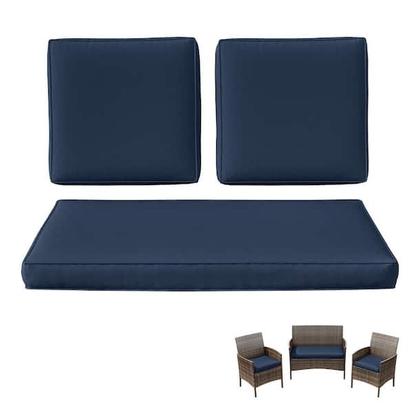 36 in. x 18 in. (3-Piece) Outdoor Patio Replacement Seat Cushions Fit for Loveseat Sofa Lounge Chair Furniture Navy Blue