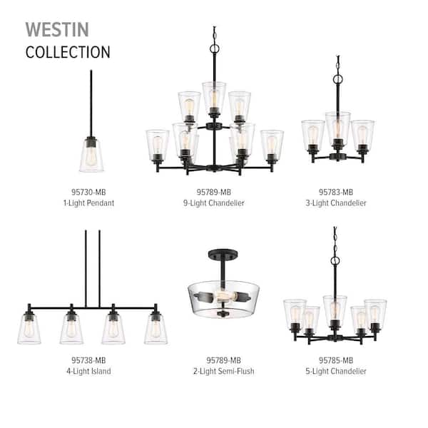 Designers Fountain - Westin 4-Light Matte Black Industrial Linear Chandelier for Kitchen Islands with No Bulbs Included