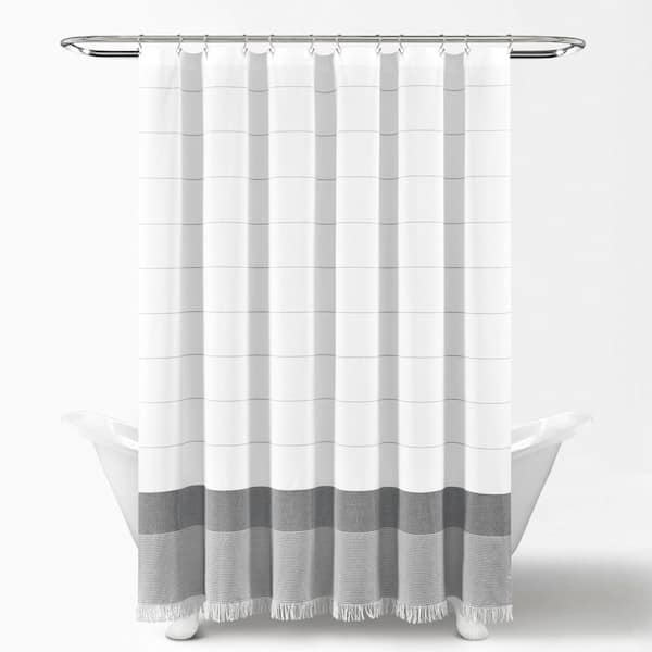 Lush Decor 72 In X Gray Stripe, Black Tassel Shower Curtain