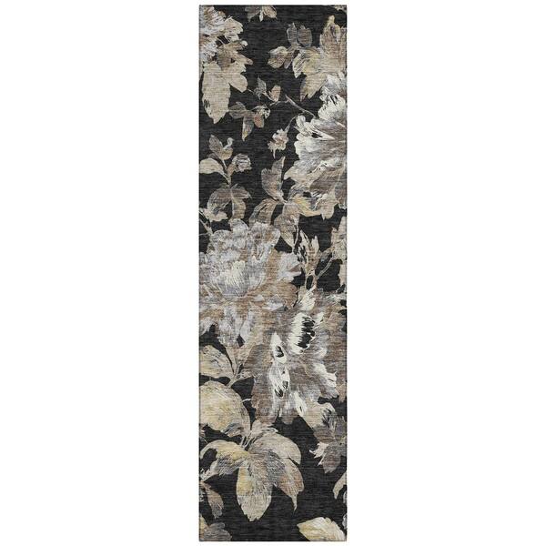 Chantille Machine Washable Indoor/Outdoor Abstract ACN3063 Black 2 ft. x 7 ft. Runner Rug