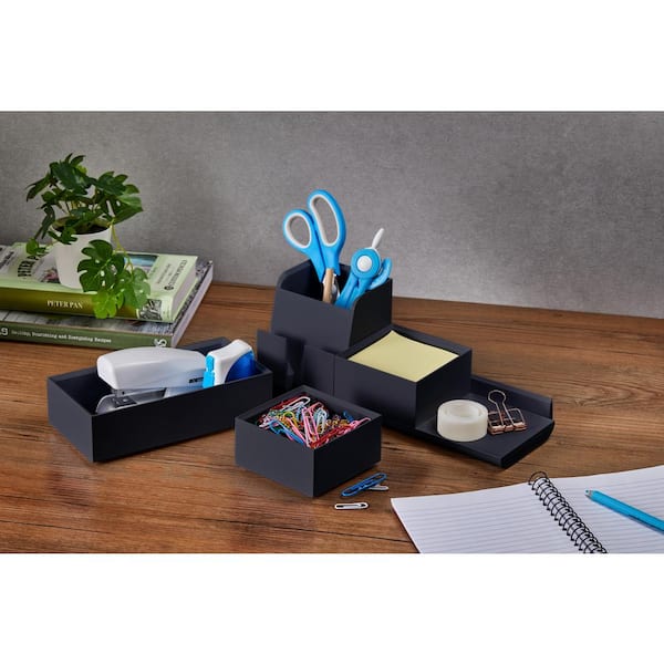Konnect Desk Organizer and Charging Station, 2 USB Ports, Charges Phones and Tablets, 4-Piece, Black