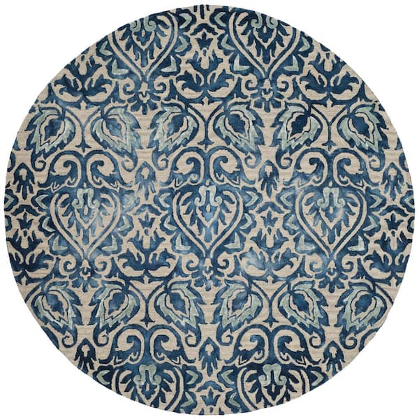 SAFAVIEH Dip Dye Royal Blue/Beige 7 ft. x 7 ft. Round Medallion Area Rug