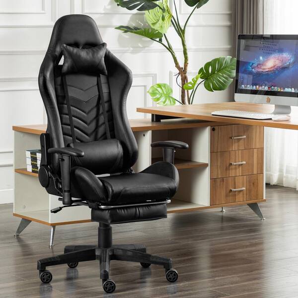GAMEFITZ Faux Leather Swivel Gaming Chair in Black