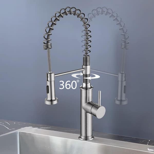 22 in Single-Handle 360 ° Spout Swivel Standard Kitchen Faucet with Dual Function Spray head in Brushed Nickel