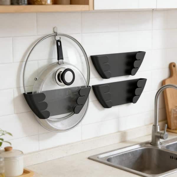 Wall Mount Pot Lid Drawer Organizer with Fits 6 in. to 13 in. for Kitchen and Inside Cabinet Door, Black (3-Pack)
