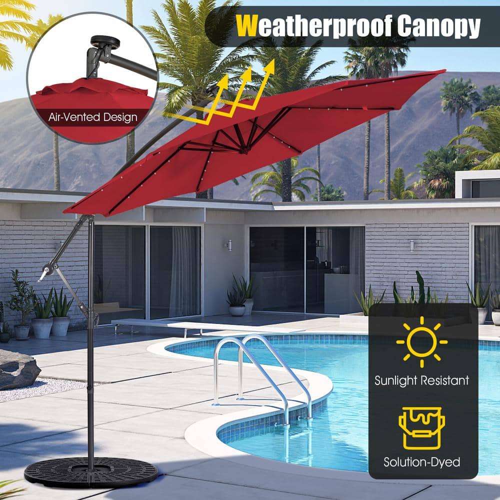 Wine Red 10ft Steel Cantilever Patio Umbrella with LED Lights