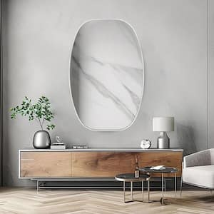 30 in. W x 48 in. H Silver Oval Wall Mirror Aluminum Frame Vanity Mirror Bathroom Mirror