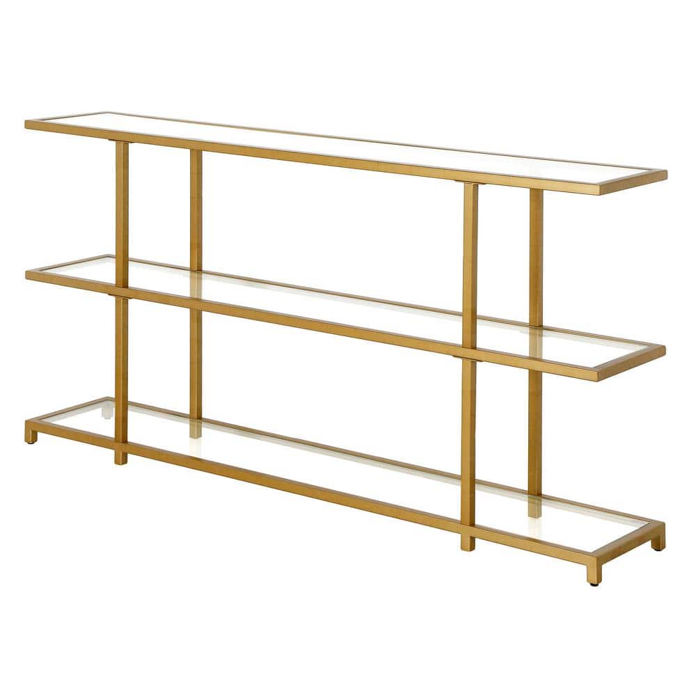 Greenwich Cantilevered Brass Console Table with Tempered Glass