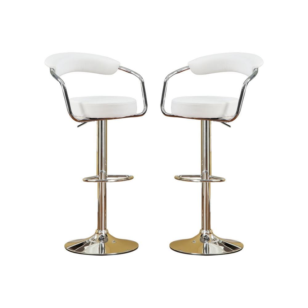 40 in. Adjustable White Faux Leather Low Back Metal Bar Stools (Set of 2)