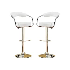 40 in. Adjustable White Faux Leather Low Back Metal Bar Stools (Set of 2)