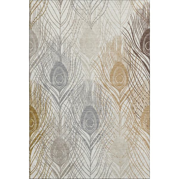 Mayfield Premium Machine Washable Abstract AMF2273 Ivory 8 ft. x 10 ft. Area Rug