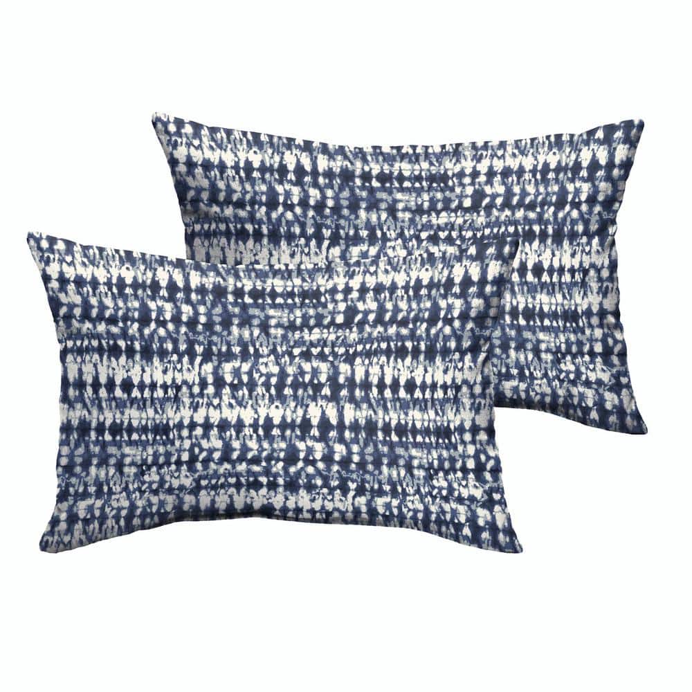 Indigo Graphic Rectangular Outdoor Knife Edge Lumbar Pillows (2-Pack)