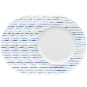 Blue Hammock 9.5 in. (Blue) Porcelain Stripes Rim Salad Plates, (Set of 4)