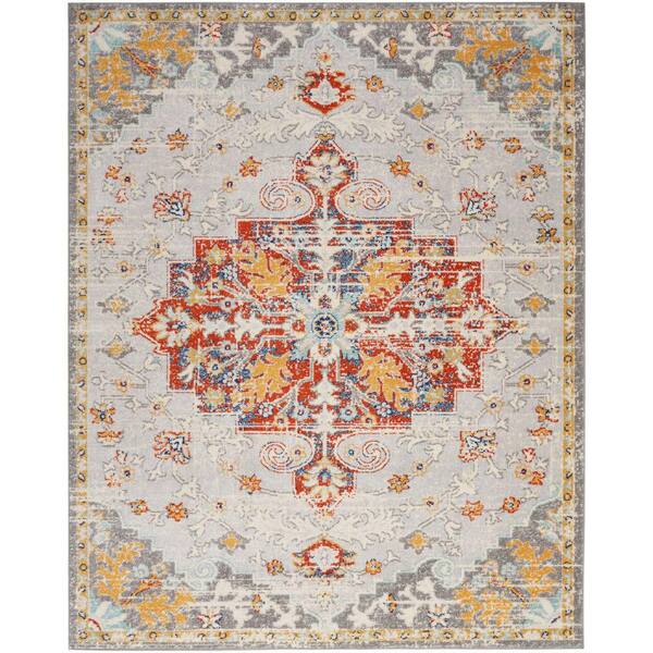 Nourison Passion Grey Multicolor 8 ft. x 10 ft. Center medallion Traditional Area Rug