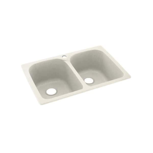 Swan Dual-Mount Solid Surface 33 in. x 22 in. 1-Hole 50/50 Double Bowl Kitchen Sink in Glacier