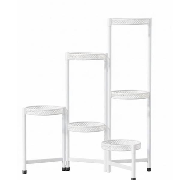 6-Tier White Iron Plant Stand, Indoor Outdoor Tall Flower Holder