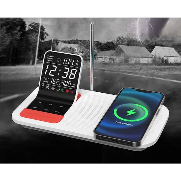 SmartSet Weather Band, Dual Alarm Clock Radio, 15W Wireless Charging, USB Charging and Temp Sensor, WBS12