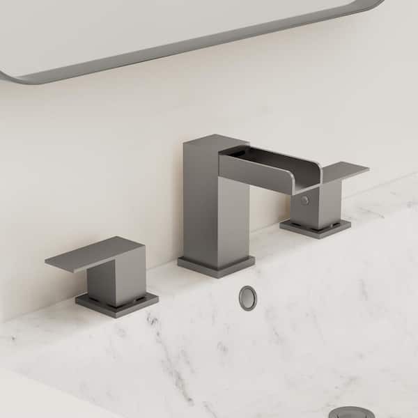 8 in. Widespread Double Handle Waterfall Bathroom Sink Faucet with Waterfall Spout in Brushed Nickel (Valve Included)