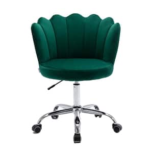 Green Velvet Swivel Shell Office Chair without Arms