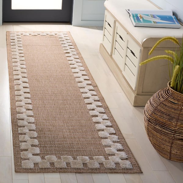 Clayton 2 ft. x 8 ft. Natural/Ivory Geometric Border Indoor/Outdoor Runner Rug