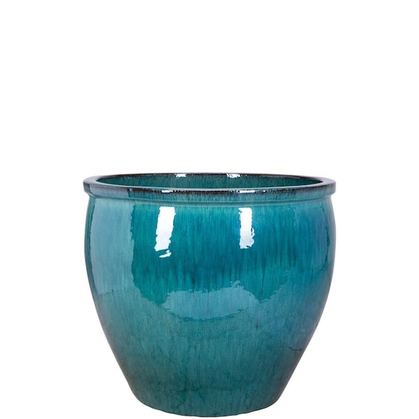 Unbranded 11 in. Fireworks Green Ceramic Fishbowl Planter