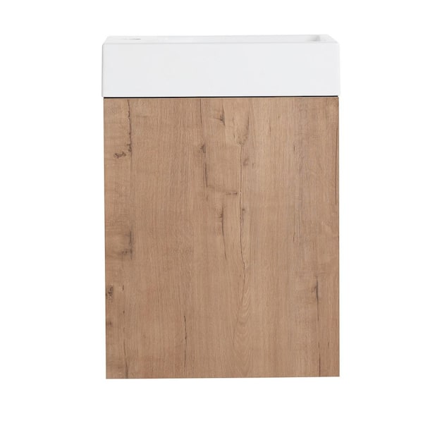 16 in. Wall-Mounted Single Brown Bath Vanity with White Resin Vanity Top Assembled