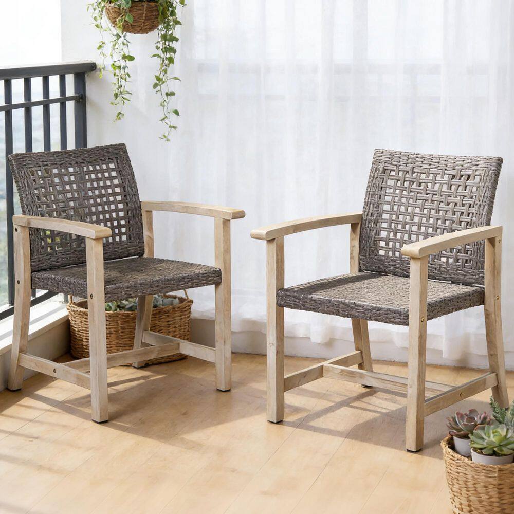 Hampton Light Grey Patio Acacia Wood Outdoor Wicker Dining Chair(2-Pack) price history on PriceWatchPro