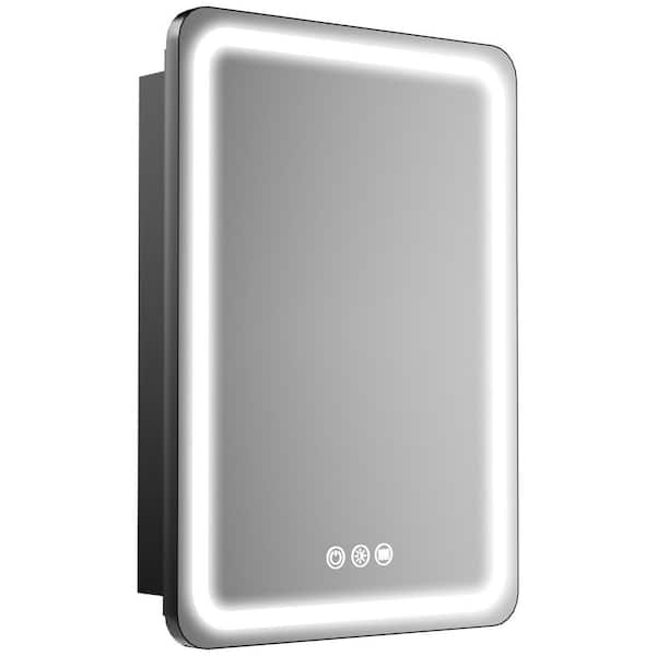 20 in. W x 28 in. H Rectangular Iron Medicine Cabinet with Mirror, Dimmable RGB Flowing Lights, Defogger, Outlet and USB