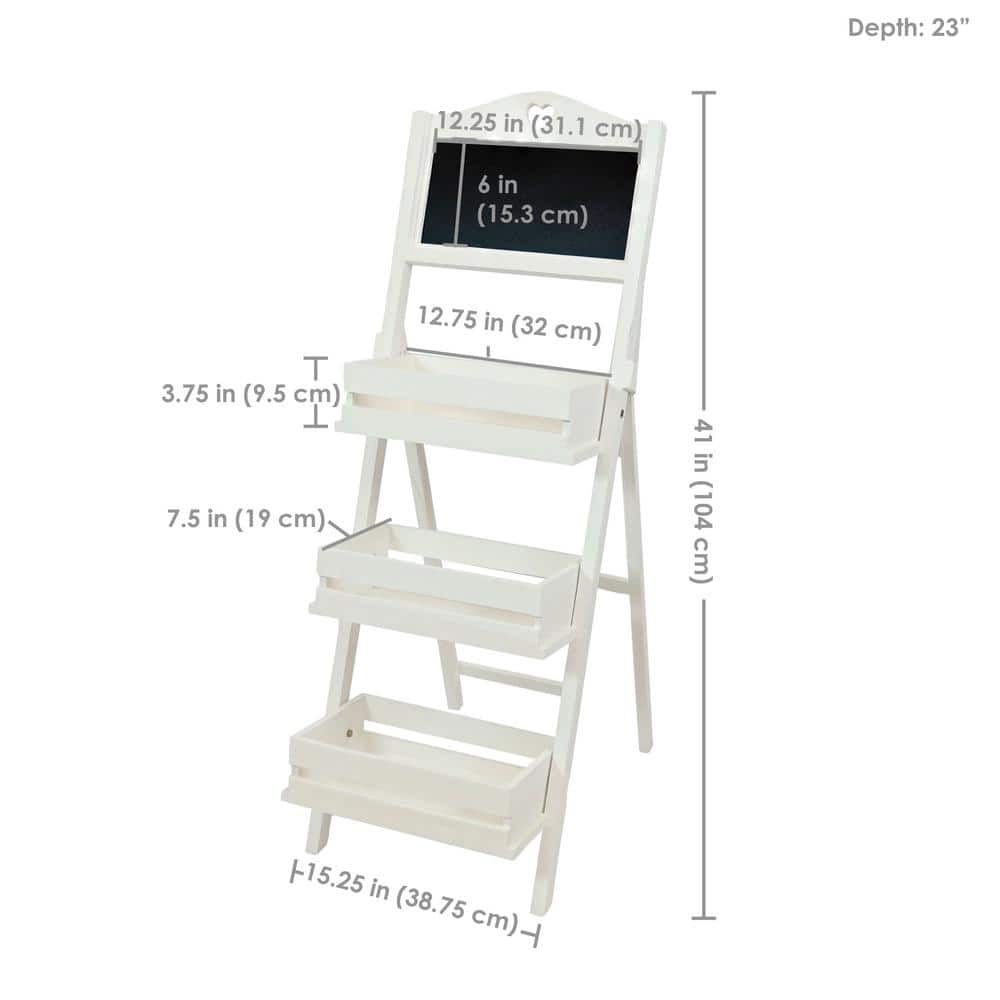 White Fir Wood 41" 3-Tier Ladder Plant Stand with Chalkboard