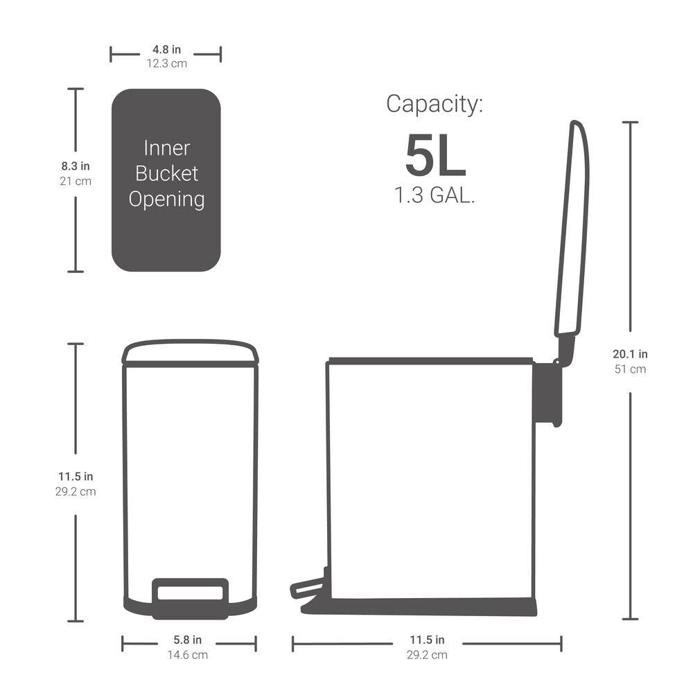 Matte White Stainless Steel Slim Step-On Trash Can Set