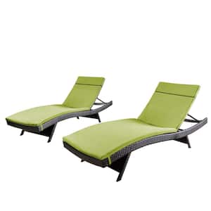 Salem Multi-Brown 4-Piece Faux Rattan Outdoor Chaise Lounge with Bright Green Cushions