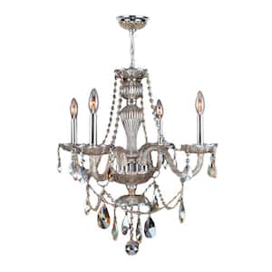 Provence Collection 4-Light Chrome and Golden Teak Crystal Chandelier