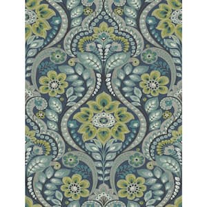 Night Bloom Navy Damask Paper Strippable Roll Wallpaper (Covers 56.4 sq. ft.)