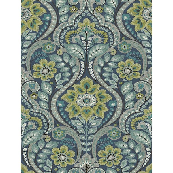 A-Street Prints Night Bloom Navy Damask Paper Strippable Roll Wallpaper (Covers 56.4 sq. ft.)