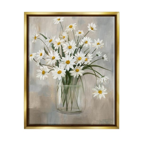 The Stupell Home Decor Collection Daisy Bloom Bouquet Potted Flowers Abstract Pattern by Nan Floater Frame Nature Wall Art Print 31 in. x 25 in.