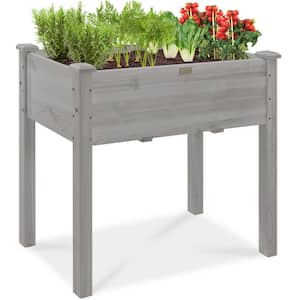34 in. x 18 in. x 30 in. Elevated Garden Bed, Wood Raised Planter Box w/Bed Liner - Gray