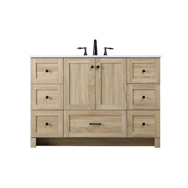 48 in W x 19 in. D x 34 in H Single Sink Bath Vanity in Mango Wood with Ivory White Engineered Marble Top