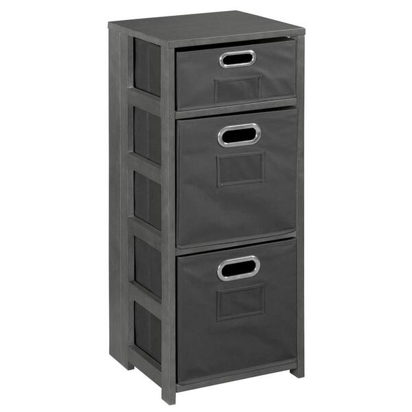 Regency Nemus 34 in. Grey 3-Shelf Square Folding Standard Bookcase with Folding Fabric Bins