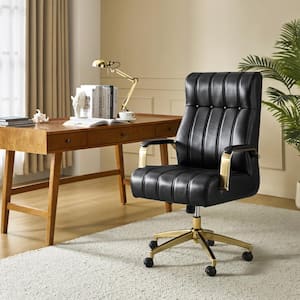 Costante Black Mid-Century Modern Leather Ergonomic Executive Office Chair with Metal Feet