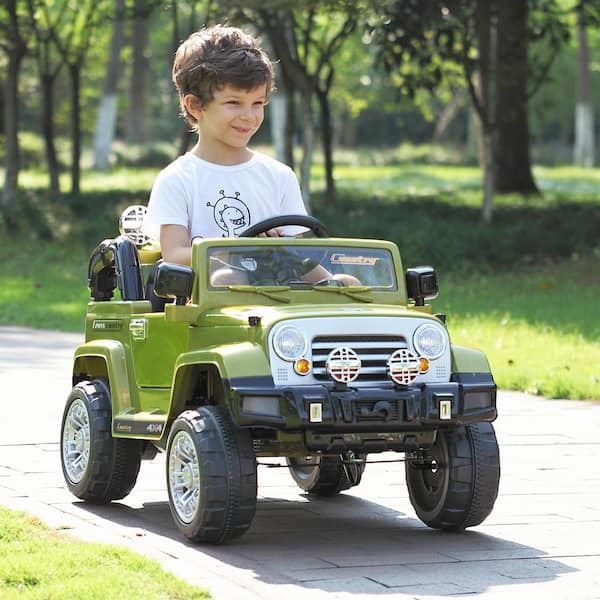 Electric Vehicle Toy for Kids Green and Black TOBBI Customized 12V Kids Ride On Truck Car with LED Lights Horn Openable Doors 