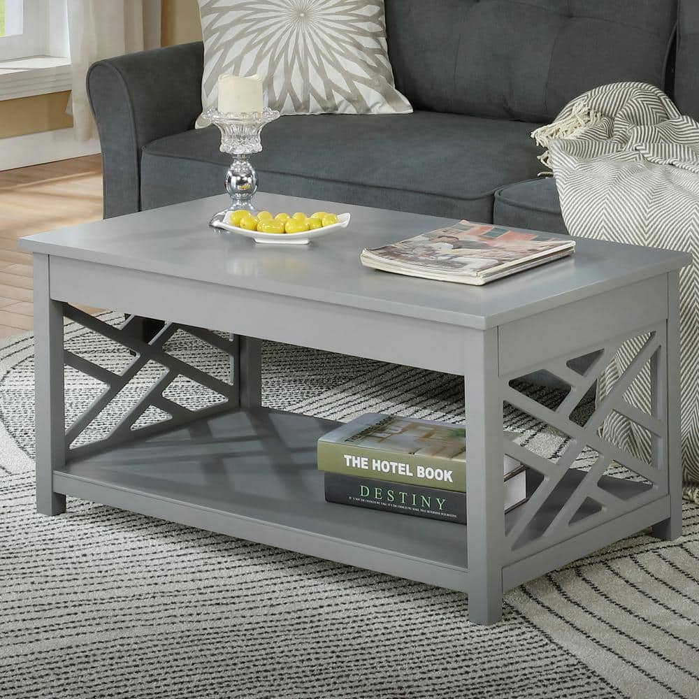 Gray Rectangular Wood Coffee Table with Storage